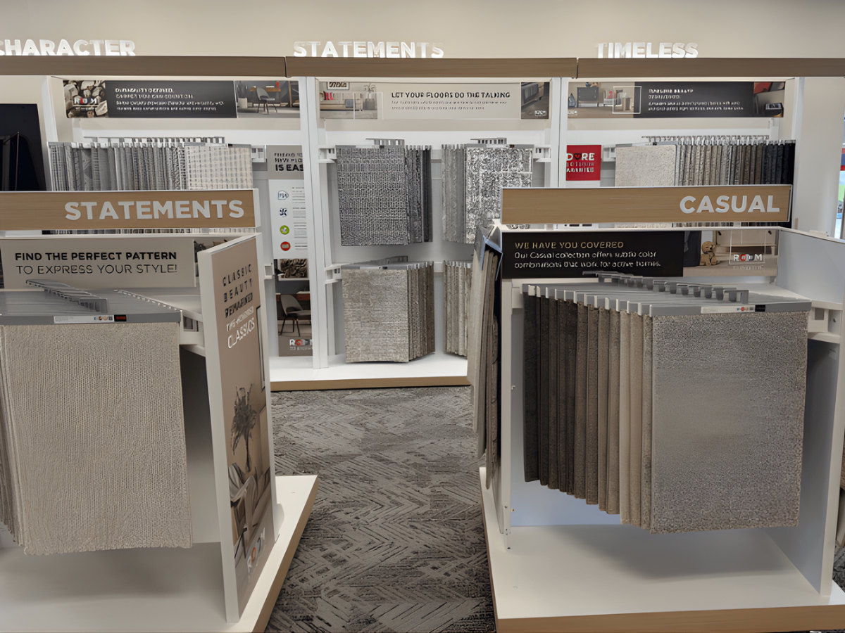 Williams Flooring America carpet display casual and statement selection